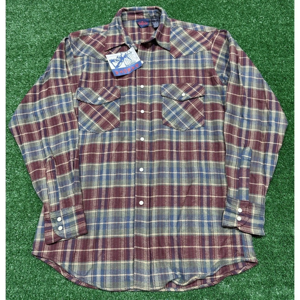 Vintage‎ Dakota Shirt Mens M Flannel Plaid Pearl Snap USA 80s 90s Western NEW